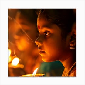 Little Girl Lighting Incense Canvas Print