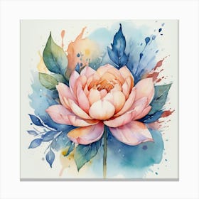 Lotus Flower Watercolor Painting Canvas Print