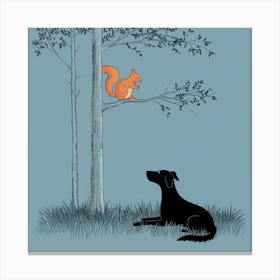 Quiet Encounter Tree, Squirrel, And Dog (3) Canvas Print