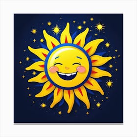 Lovely smiling sun on a blue gradient background 49 Canvas Print