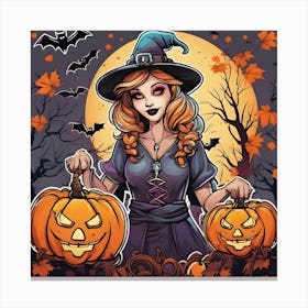 Witch With Pumpkins 2 Canvas Print