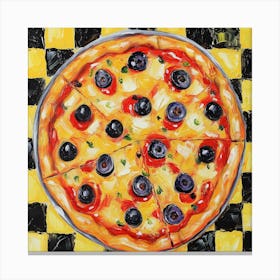 Pizza Yellow Checkerboard 4 Canvas Print