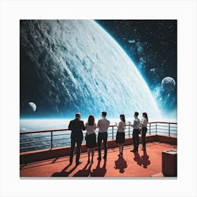 Group Of People Looking At A Planet 1 Canvas Print