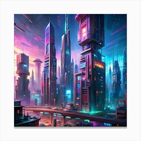 Futuristic Neon Cityscape Canvas Print