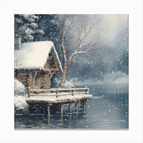 Cabin by lake Canvas Print