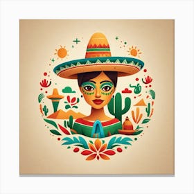 Mexican Girl With Sombrero 6 Canvas Print