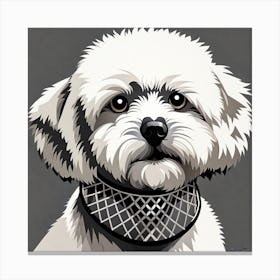 White Dog With A Collar, Shih Tzu, Black and white illustration, Dog drawing, Dog art, Animal illustration, Pet portrait, Realistic dog art Canvas Print