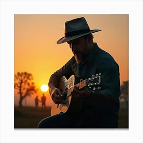 Sunset With A Guitar 1 Canvas Print