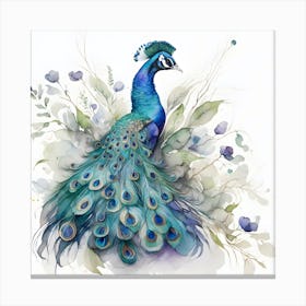 Peacock Watercolour 2 Canvas Print