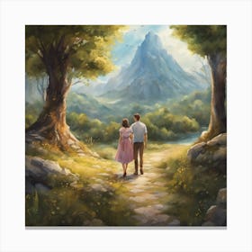 Couple Walking In The Forest Canvas Print