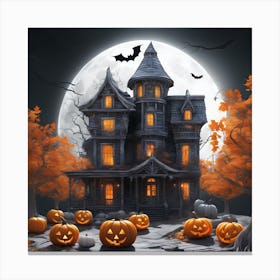 Halloween House With Pumpkins 26 Canvas Print