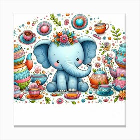 Elephant With Teapots 1 Canvas Print