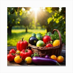 Basket Of Ripe Fresh Farm Harvest Overflowing With Assorted Vegetables And Fruits Vibrant Purple E (6) Canvas Print