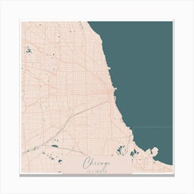 Chicago Illinois Pink and Blue Cute Script Street Map 1 Canvas Print