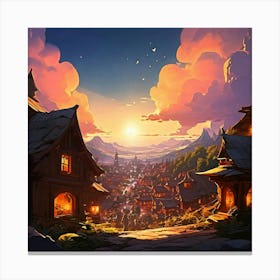 Village At Sunset Canvas Print