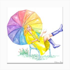 April Showers with rainbow umbrella Canvas Print