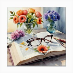 Book And Flowers Canvas Print