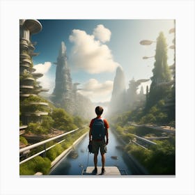 Boy In A Futuristic City Canvas Print