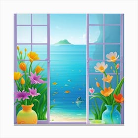 Open Window With Flowers Canvas Print