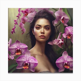 Woman With Orchids 2 Canvas Print