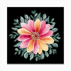 A Watercolor Painting Of Colorful Flowers And Le (9) (1) Canvas Print