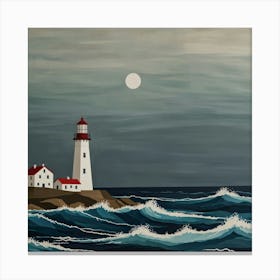 Lighthouse At Night Canvas Print