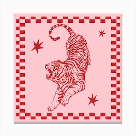 Retro Tiger in Red and Pink 1 Canvas Print