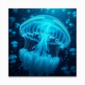 "Electric Jellyfish Dance in the Deep Blue Sea Canvas Print