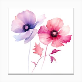 Watercolor Flowers On White Background Canvas Print