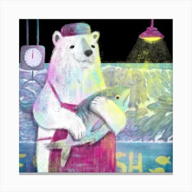 Polar Bear Fisher Square Canvas Print
