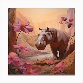 Hippopotamus 1 Pink Jungle Animal Portrait Canvas Print