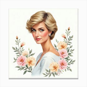 Princess Diana With Delicate Watercolor Floral Backdrop 1 Canvas Print