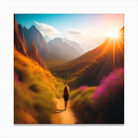 Woman Walking In The Mountains 5 Canvas Print