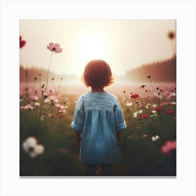 Little Girl In A Field Of Flowers 6 Canvas Print