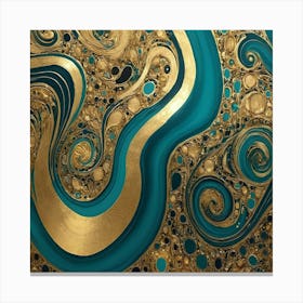 Gold And Turquoise Swirl Painting Canvas Print