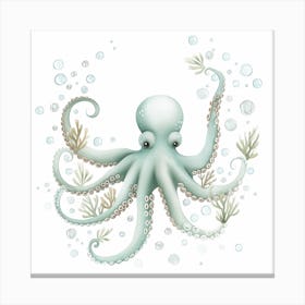 Storybook Style Octopus Making Bubbles 3 Canvas Print
