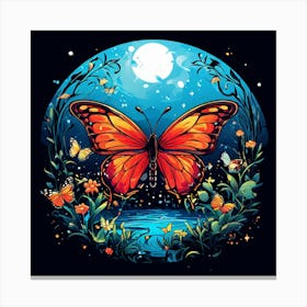 Butterfly In The Moonlight, A Butterfly Garden With Various Species art print Canvas Print