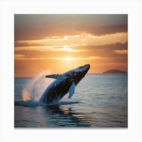 Humpback Whale Breaching At Sunset Canvas Print