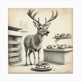 Deer In A Donut Shop 1 Canvas Print