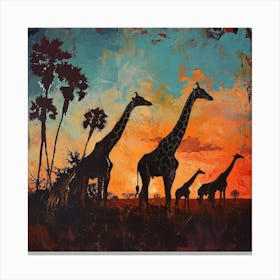 Giraffe Silhouettes In The Sunset 3 Canvas Print