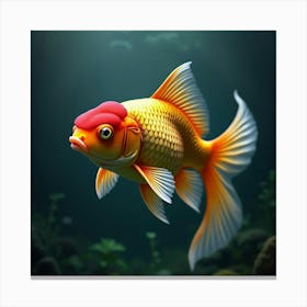 A Majestic Goldfish With Scales Of Shimmering, Holographic Patterns Swimming In A Mystical Pool Canvas Print