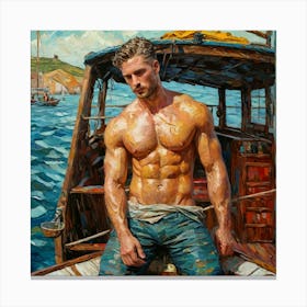 Man On A Boat, Vincent Van Gogh Style and Technique Canvas Print