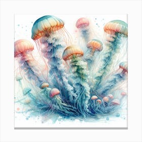 Sea Jellyfish In Motion, Sea Jellyfish Watercolour Art Print 2 Canvas Print