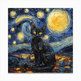 Black Cat At Starry Night Leinwandbild