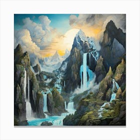 Waterfalls In The Mountains Canvas Print