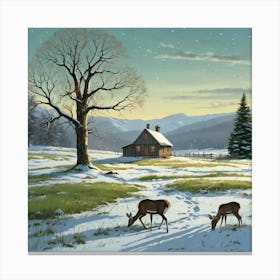 Deer In The Snow 33 Canvas Print