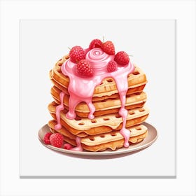 Waffles With Ice Cream And Raspberries 1 Canvas Print