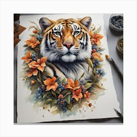 Tiger With Flowers Canvas Print