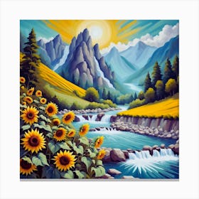 Sunflowers In The Mountains landscape Canvas Print