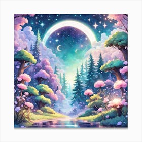 A Fantasy Forest With Twinkling Stars In Pastel Tone Square Composition 247 Canvas Print